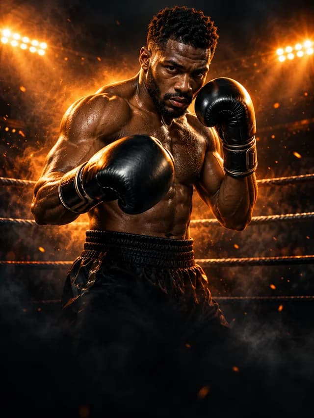 Boxer in dramatic orange lighting